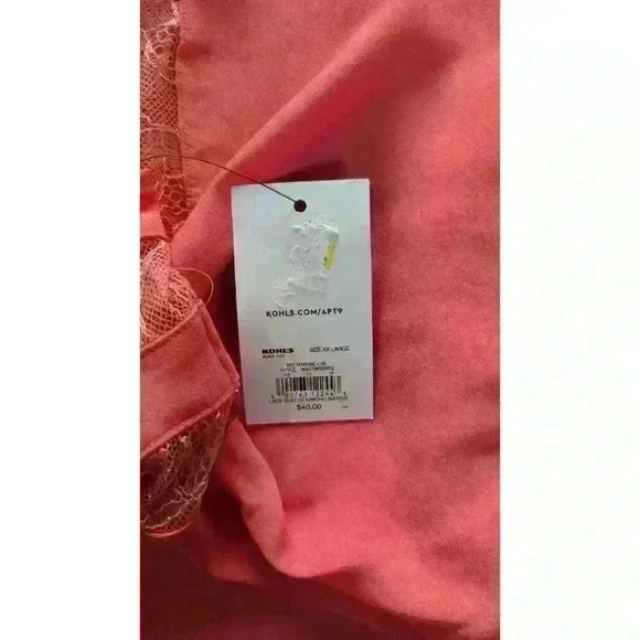 NWT Apt. 9 V-neck Peachy Pink Coral Sheer Lace Bell 3/4 Sleeve Blouse XXL - Picture 6 of 10